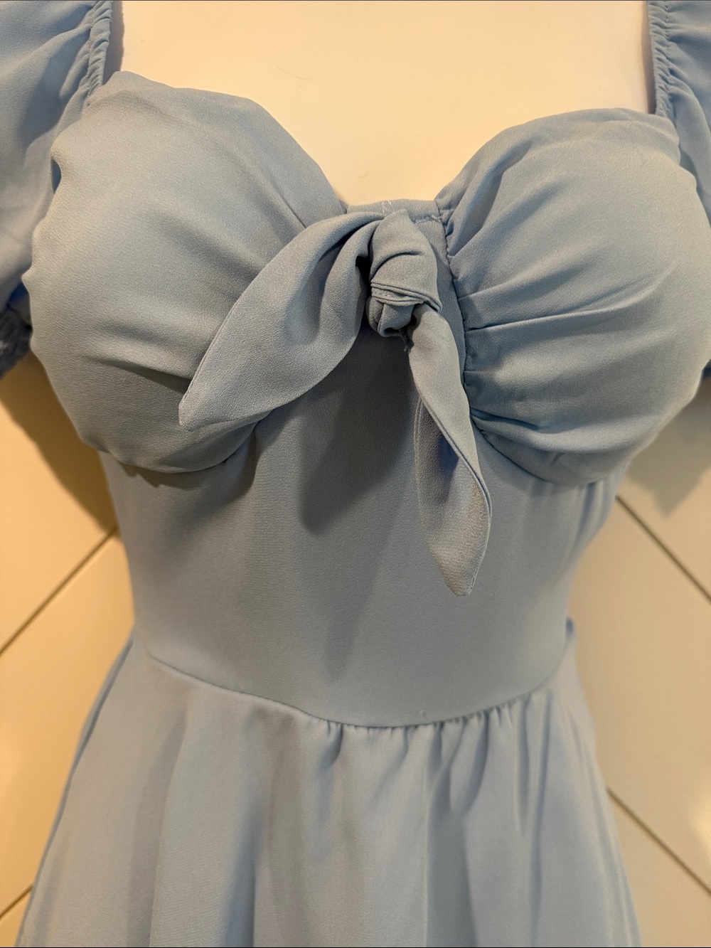 Light Blue Puff-Sleeve Mini Romper Dress - Picture 5 of 11